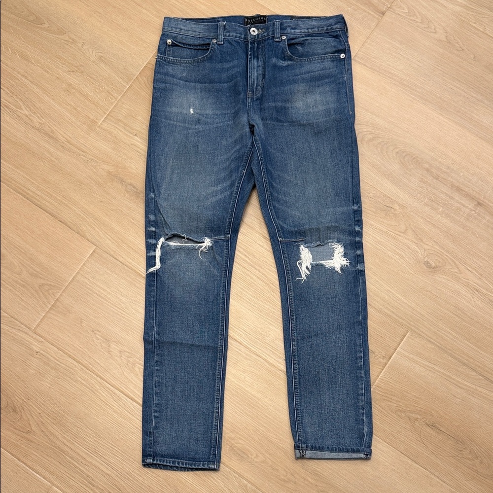 Bullhead Men's Dark Blue Distressed Skinny Jeans